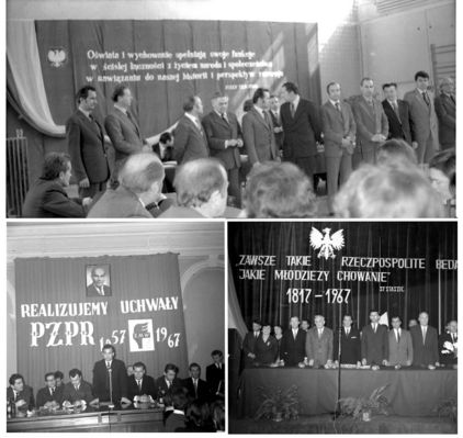 Hasła propagandowe niezbędnym uzupełnieniem zebrań i uroczystości
Zdjęcie pochodzi z książki Mirosława Łakomskiego "Rejs po płockim Peerelu".
Wszelkie prawa zastrzeżone.
