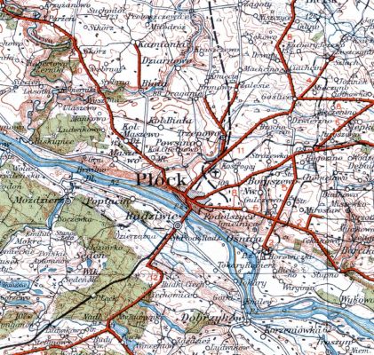 Płock i okolica - 1934
Fragment mapy topograficznej Polski wydanej w roku 1934 przez Wojskowy Instytut Geograficzny (WIG) - skala 1:300 000
