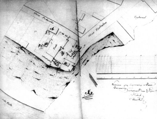 Plan sytuacyjny teatru i domków teatralnych w 1864 r.
