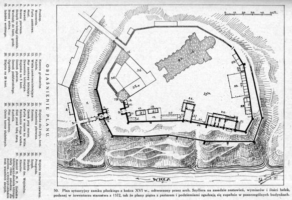 Plan sytuacyjny zamku płockiego z końca XVI w. odtworzony przez arch. Szyllera

