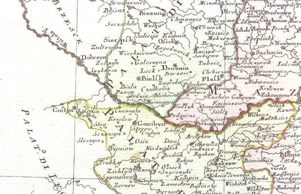 Płock i okolice - 1781
Fragment mapy "Li Palatinati di Mazovia, Rawa, e Plock" wydanej w Wenecji w 1781 roku.
