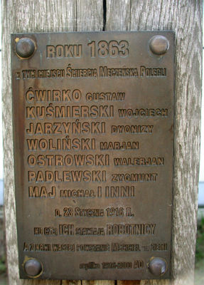 Pomnik poległych powstańców - tablica.
Tablica na krzyżu - teren przy pomniku Z. Padlewskiego
