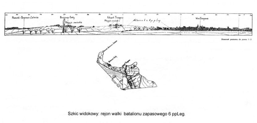 Szkic widokowy - okolice Trzepowa - 1920 rok
rejon walki batalionu zapasowego 6 ppLeg.

Z. Bohusz-Szyszko - "Działania wojenne nad Dolną Wisłą w 1920 roku", Warszawa 1931
