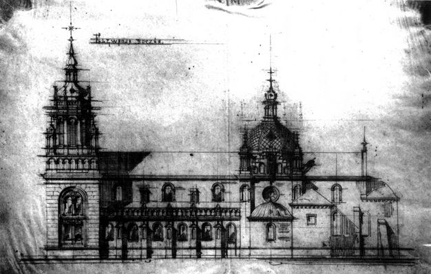 Szkic wstępny do projektu restauracji katedry płockiej
projekt nr 1 - 1901 r.
elewacja boczna
