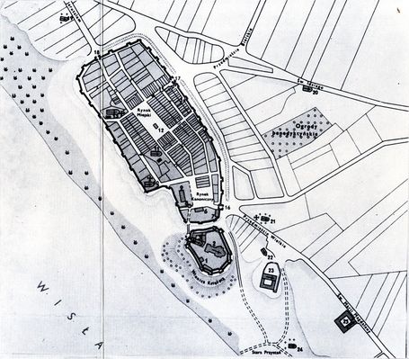 Plan Płocka u schyłku XVI wieku
według "Atlasu historycznego Polski" Instytutu Historii PAN
