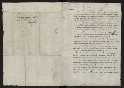 List biskupa płockiego Andrzeja Kryskiego do królowej Bony z dnia 7 VI 1532 roku (Str.1)
7 VI 1532, Płock
Andrzej Krzycki, biskup płocki, donosi królowej Bonie o konsultacjach w sprawie ratowania zamku płockiego, zakończonym sporze z Toruniem oraz rozpoczętej przez siebie budowie nowej katedry.
