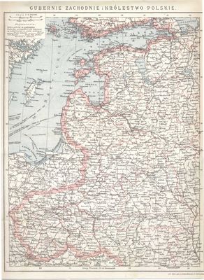 Gubernie Zachodnie i Królestwo Polskie - 1902 r.
Mapa pochodzi z Encyklopedii Olgebrand'a, Warszawa 1902 r.
