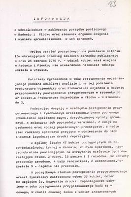 notatka
Notatka Departamentu Postępowania Karnego na temat protestów robotniczych w Radomiu, Ursusie i Płocku w czerwcu 1976 roku (str.1)
