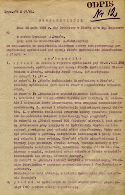 Postanowienie Sądu Powiatowego w Płocku w sprawie powołania do życia Płockiej Spółdzielni Mieszkaniowej
