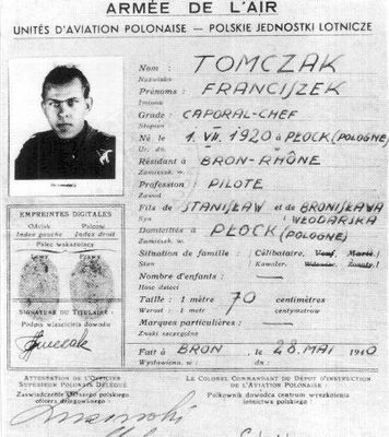 Legitymacja
Legitymacja Polskich Jednostek Lotniczych we Francji
pilota, Płocczanina - FRANCISZKA TOMCZAKA, 1940 r.
