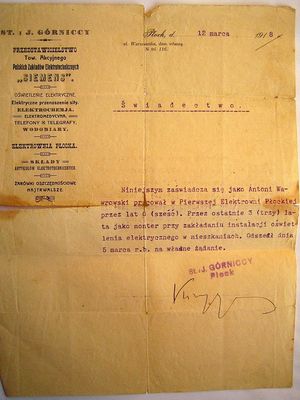 Świadectwo Pracy
papier posiada znak wodny 
