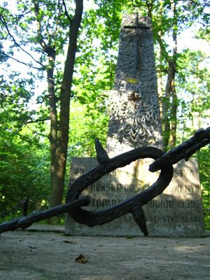 Pomnik - Łąck
pomnik poświecony 43 ofiarom barbarzyństwa hitlerowskiego, zamordowanych w listopadzie i grudniu 1939r w lasach Łąckich. 
jeszcze pare lat temu był drogowskaz przy drodze informujący o tym miejscu - dziś go już nie ma!
pamięć będzie trwała, dokąd ludzie będą wiedzieć. 
Słowa kluczowe: pomnik łąck hitlerowcy jaca