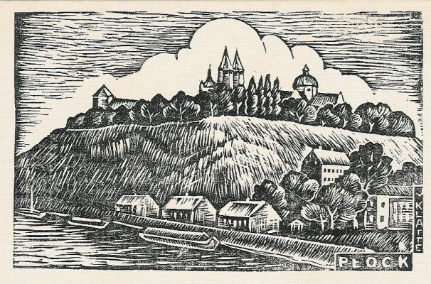 Wzgórze Tumskie "Przedwojenny Płock i Okolice"
Akwarela Jana Klatte.
"I znów jestem w grodzie prastarym Konrada...Późna nocna godzina... Zasłuchany w ciszę, 
Która szumi, jak fala wiślana i gada, w fotelu na biegunach sennie kołysze...Z okien widać katedry poważne zarysy
I wieży zegarowej... A spacer za tumem. Pusty - wabi kasztanów szelestem i szumem...
Za Wisłą się roztacza lasów czarna wstęga. Otulonych w mgły nocne... Kościelne Radziwie.
W rozłożystych topoli szumiącej śni grzywie... A wzrok, łzami zamglony, w nieznaną dal sięga.
Wacław Wolski
