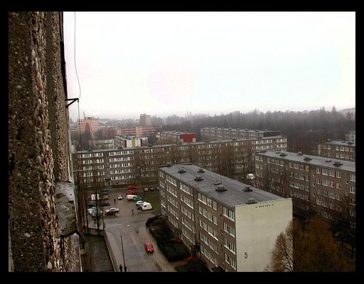 Widok z wieżowca przy ul. Wolskiego 10
widok na osiedle WIelka Płyta
