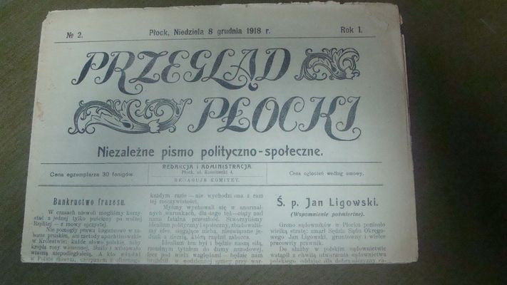 Przegląd Płocku
Gazeta z roku 1918 
Słowa kluczowe: prasa gazeta