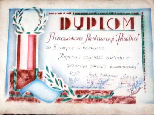 Dyplom
Pracownikom Restauracji "Wisełka" - rok 1975
Słowa kluczowe: Borowiczki dyplom