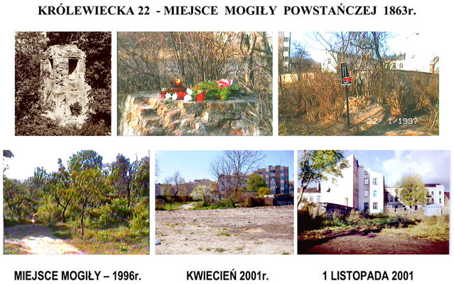 Królewiecka 22 - Historia likwidacji Miejsca Pamięci Narodowej - kapliczka Powstańców 1863 roku
Zdjęcie 1 wykonał Jan Waćkowski 
Jeżeli nie skorzystamy z zapisu analogowego, który zanotował zastaną historię, staniemy się manipulatorami historii. Dawnych zdjęć z wojen i wydarzeń nikt nie wyrzuca a obiegają cały świat. Zdjęcia to świadkowie historii
Słowa kluczowe: Królewiecka kapliczka parking
