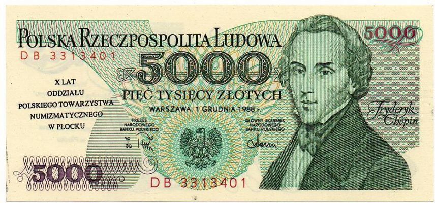 banknot z nadrukiem
X lat Oddziału Polskiego Towarzystwa Numizmatycznego w Płocku
Słowa kluczowe: banknot