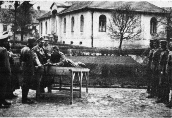 Plac przed Kurią Diecezjalną w Płocku
Himmler obok żołnierza niemieckiego ćwiczącego pozycję strzelecką
fot. Notatki Płockie
Słowa kluczowe: Himmler