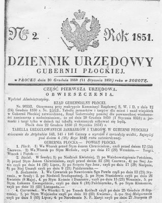 Dziennik Urzędowy Guberni Płockiej
Słowa kluczowe: gubernia