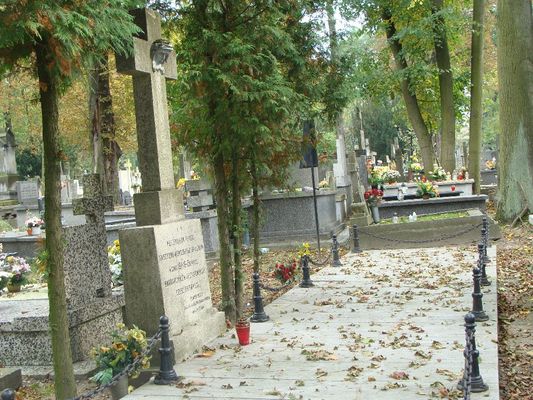 mogiła spalonych 19 stycznia 1945 r
Dnia 19 stycznia 1945 r. funkcjonariusze gestapo rozstrzelali, a następnie spalili 79 osób w oficynie domu przy ul. Sienkiewicza 28 w Płocku. Wśród zabitych było 31 więźniów przywiezionych tego dnia z Przasnysza/Mławy i 48 Płocczan. Szczątki ofiar spoczywają we wspólnej mogile na cmentarzu rzymskokatolickim w Płocku. Na miejscu kaźni jest obecnie tablica i głaz. Wśród pomordowanych najprawdopodobniej był także ks. Dublewski.
Napis: śp. Męczennikom terroru faszyzmu niemieckiego spalonym w dniu 19/1 1945 przez barbarzyńców gestapowskich Cześć ich pamięci Fundatorzy Spółka kamieniarska w Płocku




Słowa kluczowe: Kobylińskiego cmentarz mogiła