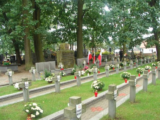 Dobrzyków cmentarz 
Tu spoczywają prochy 306 Obrońców Ojczyzny poległych w walce z hitlerowskim najeźdźcą w dniach 12 - 13 września 1939 roku.

Słowa kluczowe: Dobrzyków 