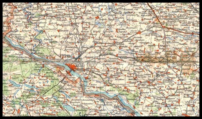 Deutsche Heereskarte Schröttersburg (Płock)
Fragment niemieckiej mapy sztabowej z 1944 roku skala 1: 300.000. Wydana przez OKH/GenStd.H. szefa map wojennych i miernictwa geodezyjnego.
