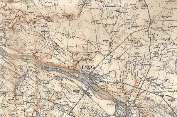Carska mapa sztabowa
Fragment carskiej mapy sztabowej płocka i okolic w skali 1:84 000, stan na grudzień 1914 r.
