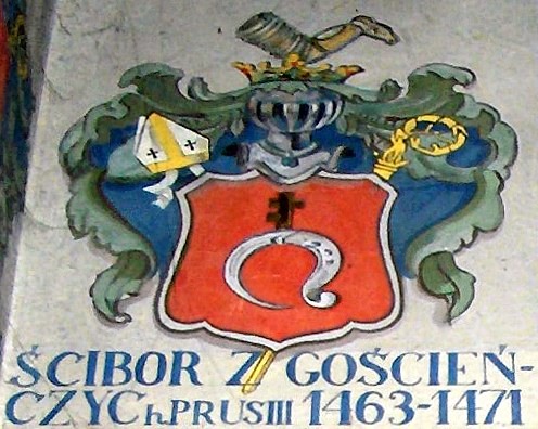 HERBOWY POCZET BISKUPÓW PŁOCKICH wg fryzu w katedrze płockiej
34. Ścibor z Gościeńczyc herbu Prus III (1463 - 1471)
Słowa kluczowe: katedra herb biskup Ścibor