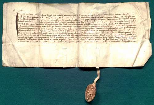 Dokument biskupa Stanislawa Sówki z Gulczewa
Przekazanie 13 IV 1369 roku 58 włók i 5 morg dla Płocka w zamian za zwrot zastawionych przez Imisława (Wrońskiego) wsi.
