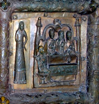 DRZWI PŁOCKIE - detal
"Odwiedziny grobu Chrystusa", z lewej dostojnik dworu.
Słowa kluczowe: drzwi płockie