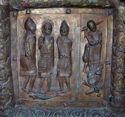 DRZWI PŁOCKIE - detal
Kwatera z trzema rycerzami i katem.
Słowa kluczowe: katedra drzwi płockie rycerze