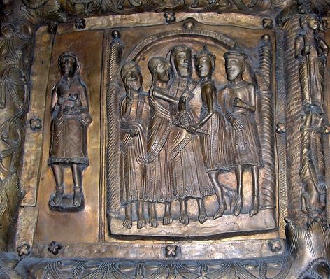 DRZWI PŁOCKIE - detal
Kwatera z "Pocałunkiem Judasza" i psiarczykiem karmiącym psa.
Słowa kluczowe: katedra drzwi płockie