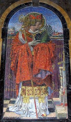 Obraz - mozaika w katedrze
Św. Stanisław Szczepanowski, mozaikowy obraz ołtarza z lewej nawy.
Słowa kluczowe: katedra mozaika