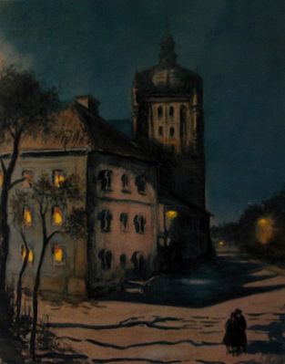 Nokturn Tumski
Opactwo pobenedyktyńskie 1930 r. Witold Poray Kuczewski, akwarela, papier, 48,5 x 37,5 cm.
