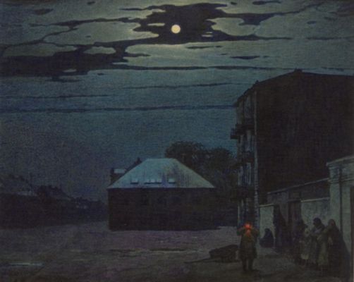 Aleksy Kiriuszyn "Noc"
Ulica Kwiatka, akwarela z katalogu wydanego przez Muzeum Mazowieckie.
