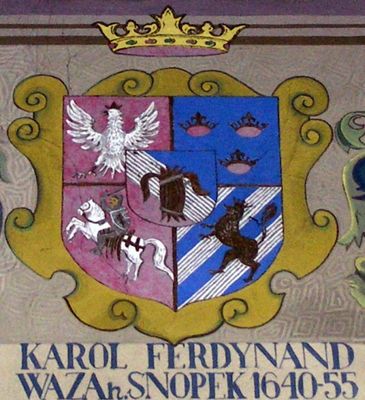 HERBOWY POCZET BISKUPÓW PŁOCKICH wg fryzu w katedrze płockiej
55. Karol Ferdynand Waza herbu Snopek (1640 -1655)
Słowa kluczowe: katedra herb biskup Waza