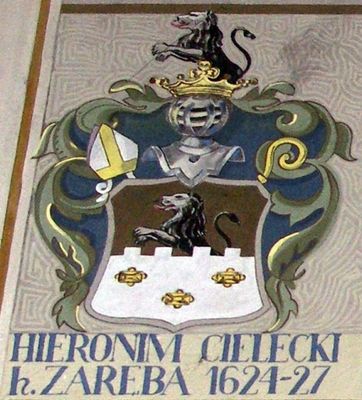 HERBOWY POCZET BISKUPÓW PŁOCKICH wg fryzu w katedrze płockiej
53. Hieronim Cielecki herbu Zaręba (1624 - 1627)
Słowa kluczowe: katedra herb biskup Cielecki