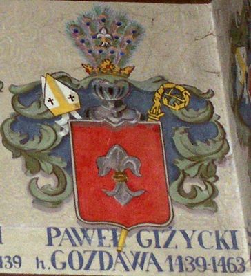 HERBOWY POCZET BISKUPÓW PŁOCKICH wg fryzu w katedrze płockiej
33. Paweł Giżycki herbu Gozdawa (1439 - 1463)
Słowa kluczowe: katedra herb biskup Giżycki