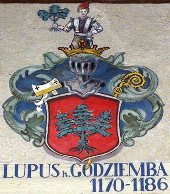 HERBOWY POCZET BISKUPÓW PŁOCKICH wg fryzu w katedrze płockiej
7. Lupus herbu Godziemba (1170 - 1186)
Słowa kluczowe: katedra herb biskup Lupus