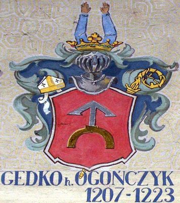 HERBOWY POCZET BISKUPÓW PŁOCKICH wg fryzu w katedrze płockiej
9. Gedko herbu Ogończyk (1207 - 1223)
Słowa kluczowe: katedra herb biskup Gedko