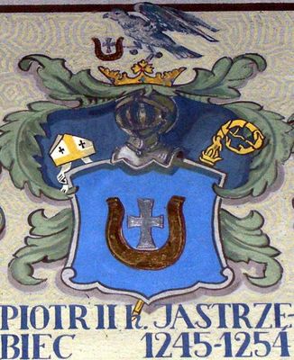 HERBOWY POCZET BISKUPÓW PŁOCKICH wg fryzu w katedrze płockiej
14. Piotr II herbu Jastrzębiec (1245 - 1254)
Słowa kluczowe: katedra herb biskup Piotr