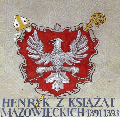 HERBOWY POCZET BISKUPÓW PŁOCKICH wg fryzu w katedrzej płockiej
29. Henryk Książę Mazowiecki herbu Orzeł Biały (1391 - 1393)
Słowa kluczowe: katedra herb biskup Henryk