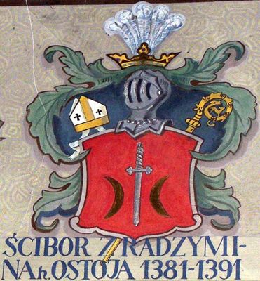 HERBOWY POCZET BISKUPÓW PŁOCKICH wg fryzu w katedrze
28. Ścibor z Radzymina herbu Ostoja (1381 - 1391)
Słowa kluczowe: katedra herb biskup Ścibor