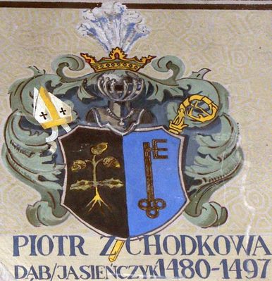 HERBOWY POCZET BISKUPÓW PŁOCKICH wg fryzu w katedrze płockiej
36. Piotr z Chodkowa herbu Dąb/Jasieńczyk (1480 - 1497)
Słowa kluczowe: katedra herb biskup Piotr