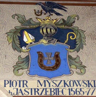 HERBOWY POCZET BISKUPÓW PŁOCKICH wg fryzu w katedrze płockiej
48. Piotr Myszkowski herbu Jastrzębiec (1565 - 1577)
Słowa kluczowe: katedra herb biskup Myszkowski