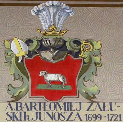 HERBOWY POCZET BISKUPÓW PŁOCKICH wg fryzu w katedrze płockiej
60. A. Bartłomiej Załuski herbu Junosza (1699 - 1721)
Słowa kluczowe: katedra herb biskup Załuski