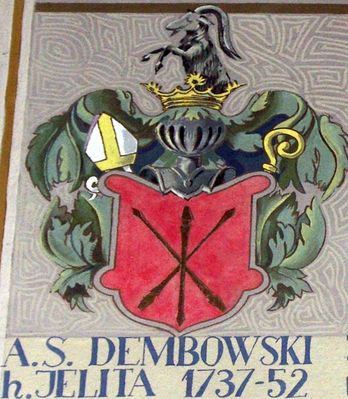 HERBOWY POCZET BISKUPÓW PŁOCKICH wg fryzu w katedrze płockiej
62. Antoni Sebastian Dembowski herbu Jelita (1737 - 1752)
Słowa kluczowe: katedra herb biskup Dembowski