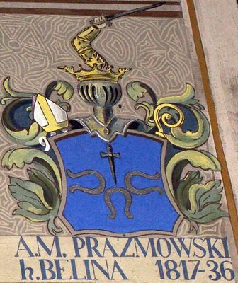 HERBOWY POCZET BISKUPÓW PŁOCKICH wg fryzu w katedrze płockiej
69. Adam Michał Prażmowski herbu Belina (1817 - 1836)
Słowa kluczowe: katedra herb biskup Prażmowski