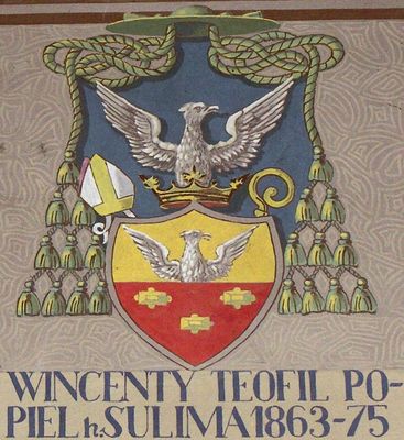 HERBOWY POCZET BISKUPÓW PŁOCKICH wg fryzu w katedrze płockiej
71. Wincenty Teofil Popiel herbu Sulima (1863 - 1875)
Słowa kluczowe: katedra herb biskup Popiel